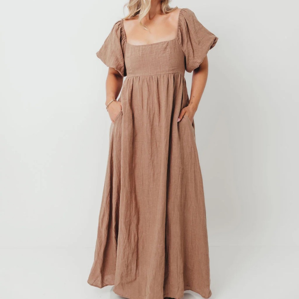 Worth Collective 100% linen Tan Maxi Dress